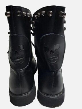 Black Leather Studded Combat Boots